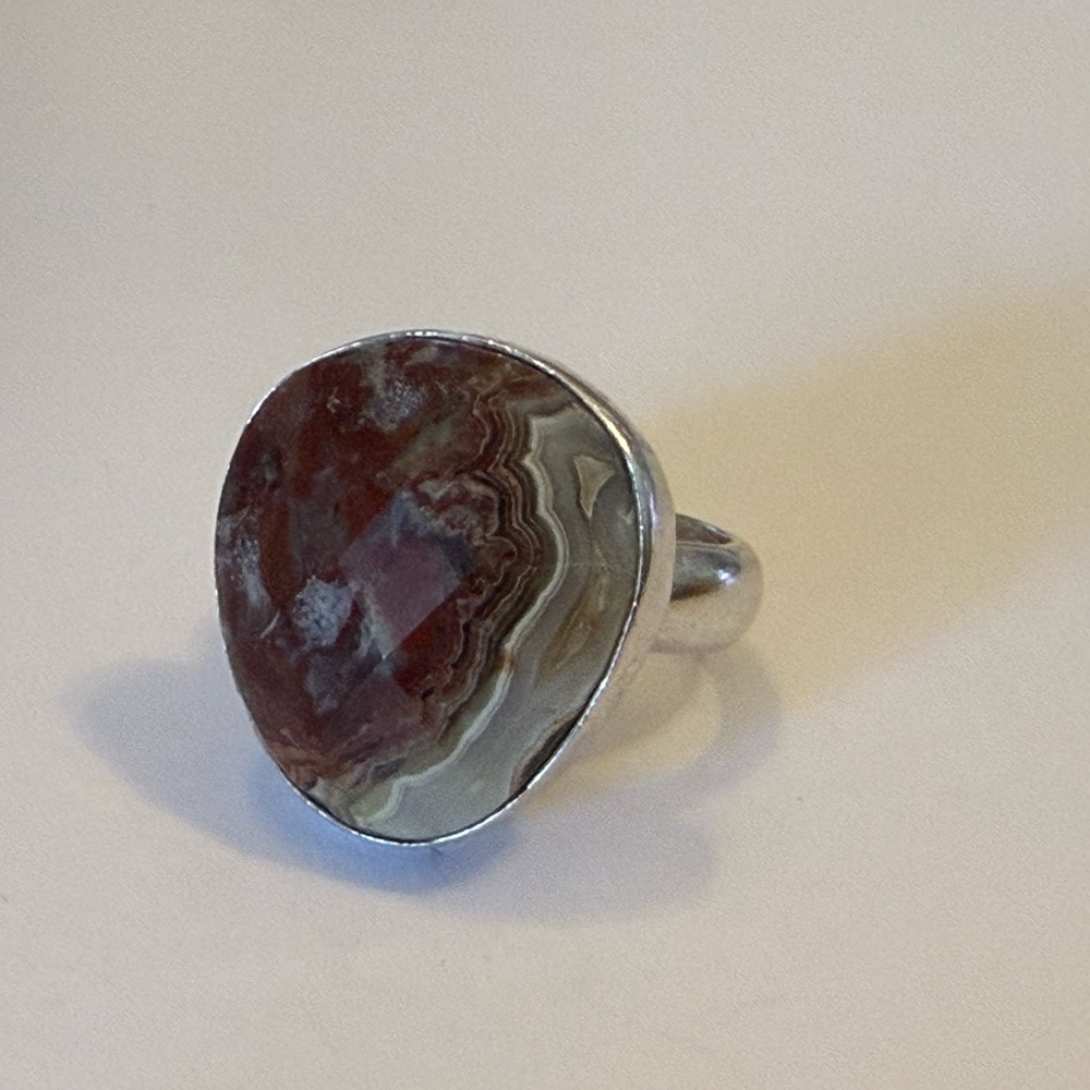 Sterling Silver Agate Statement Ring In Brown And… - image 2